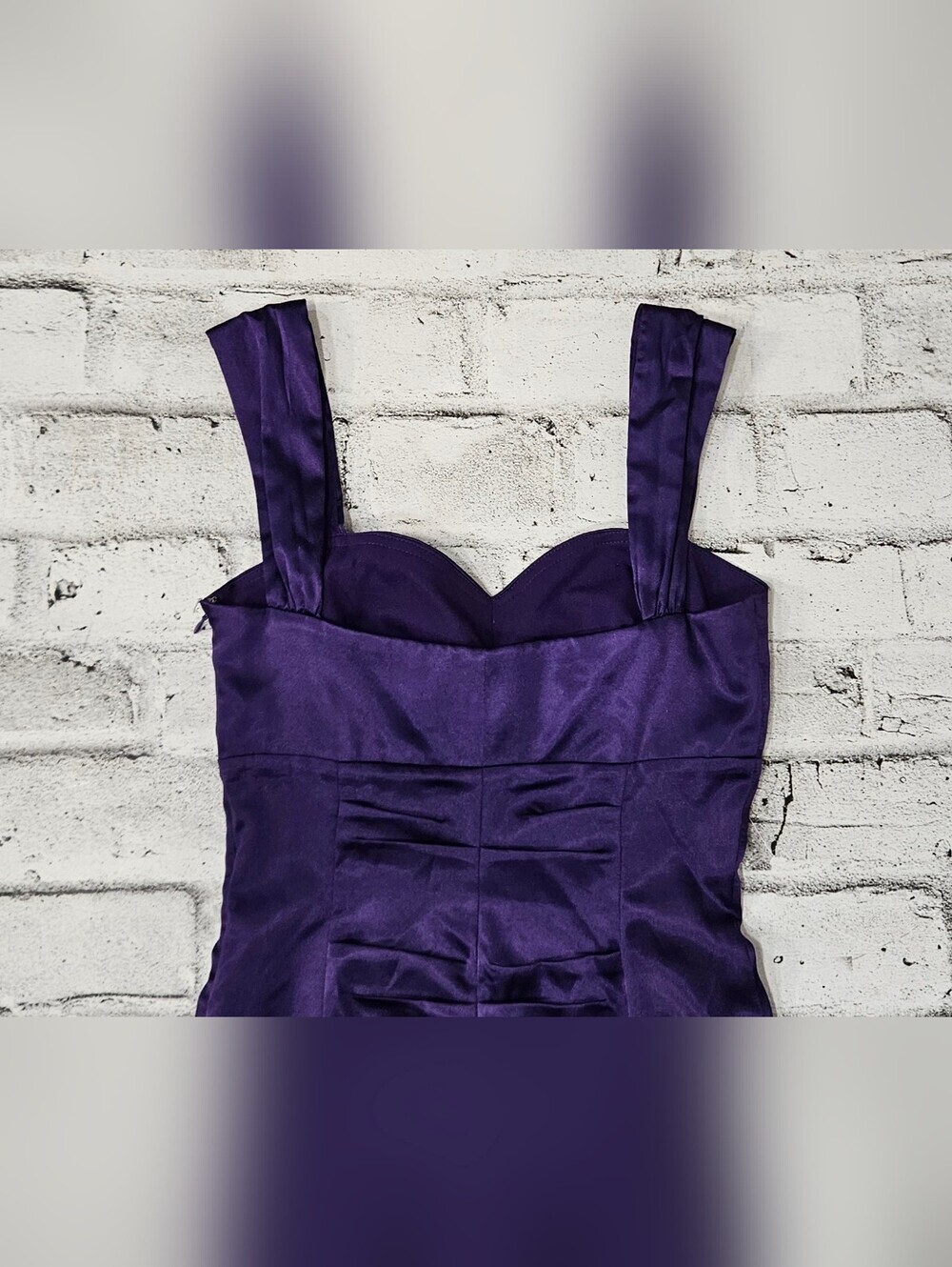 Morgan & Co Purple Satin Cocktail Dress Sweetheart Sheath Size 3 4 - Picture 10 of 14